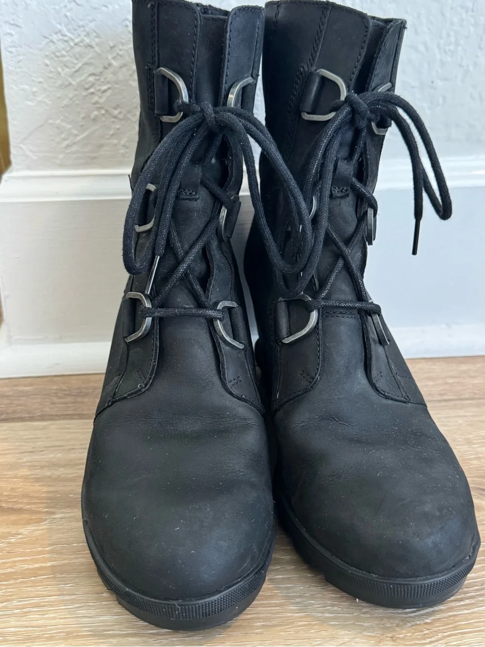 Black Lace-Up Sorel Joan of Arctic  Wedge Boots